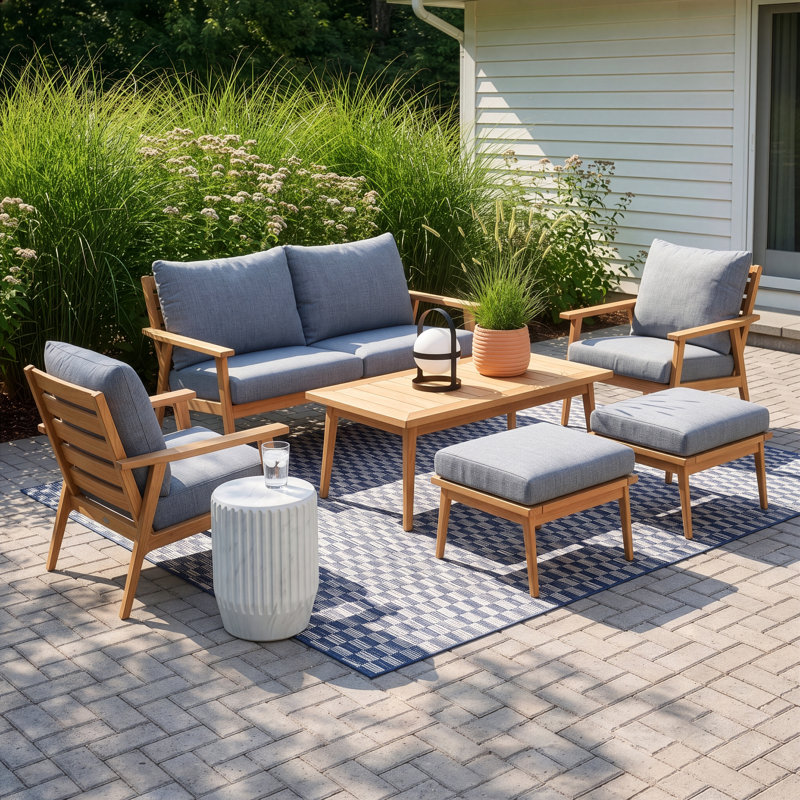 Tempo Teak 6 - Person Patio Conversation Set with Cushions