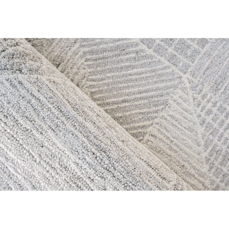 Caprice Wool Geometric Area Rug, Rectangle 10' x 14', Silver/Ivory