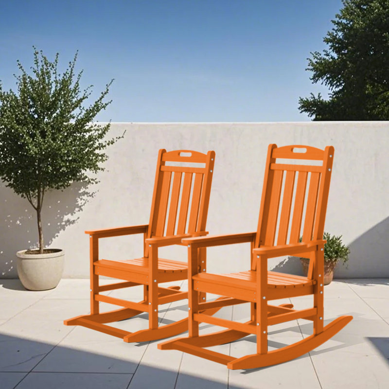 Ensemble de 2 chaises berçantes d'extérieur Hdpe, Orange
