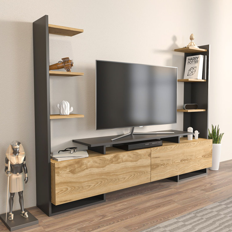 Meuble télé 72,3 x 55,1 x 12,5 pouces Modern Modern 100% panneau de particules enduit de mélamine, épaisseur: 0,7 pouce | Conception élégante, parfaite pour le salon, solution de rangement durable et fonctionnelle