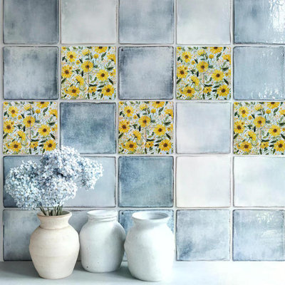 Carreau de mosaïque floral auto-adhésif en vinyle 7 po x 7 po