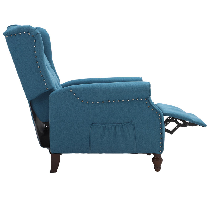 Joziah Wingback Pushback Recliner w/ Storage Pocket for Living Room, Blue Polyester Blend