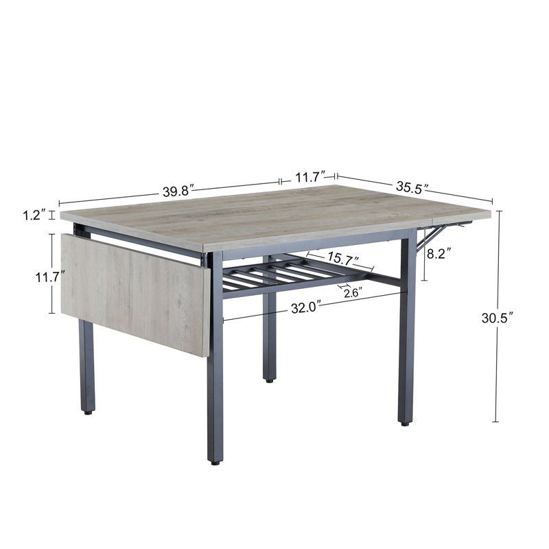 Rustic Folding Dining Table With Drop Leaves, 1.2” Thick Top, Space-Saving Small Kitchen Table For 4-6 People, Grey Wood