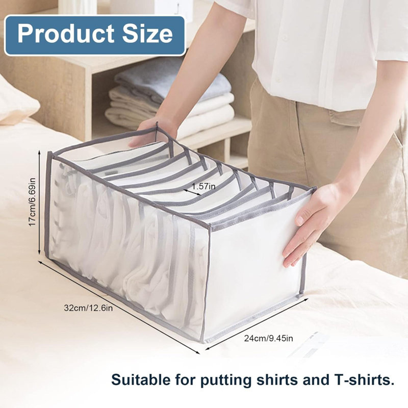 Organisateur de vêtements pour garde-robe 2 pièces, organisateurs de garde-robe pliables visibles 9Grids, boîte de rangement à compartiments avec séparateur de mailles, séparateurs de tiroir lavables pour t-shirts et chemises (chemises)