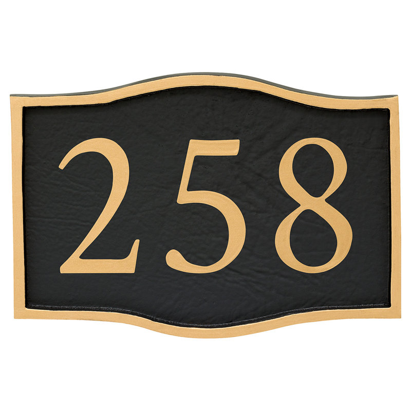 Plaque d'adresse murale 1 ligne Serif, Noir, Or