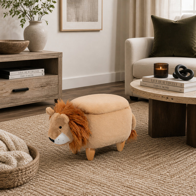 Repose-pieds avec rangement Lion avec rangement caché et pieds en bois massif