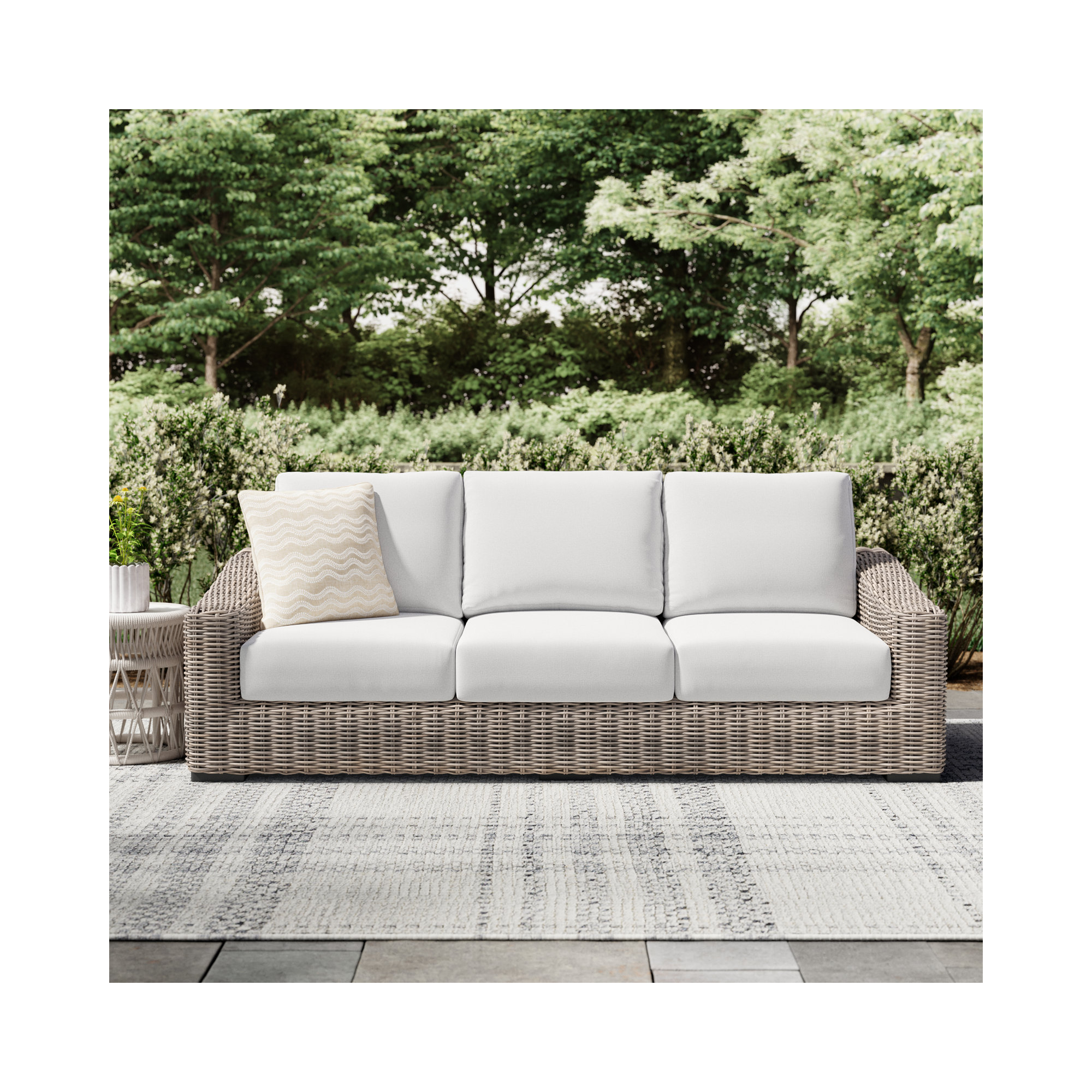 Sommer 91.3'' Wide Straight Wicker Patio Sofa with Cushions, White