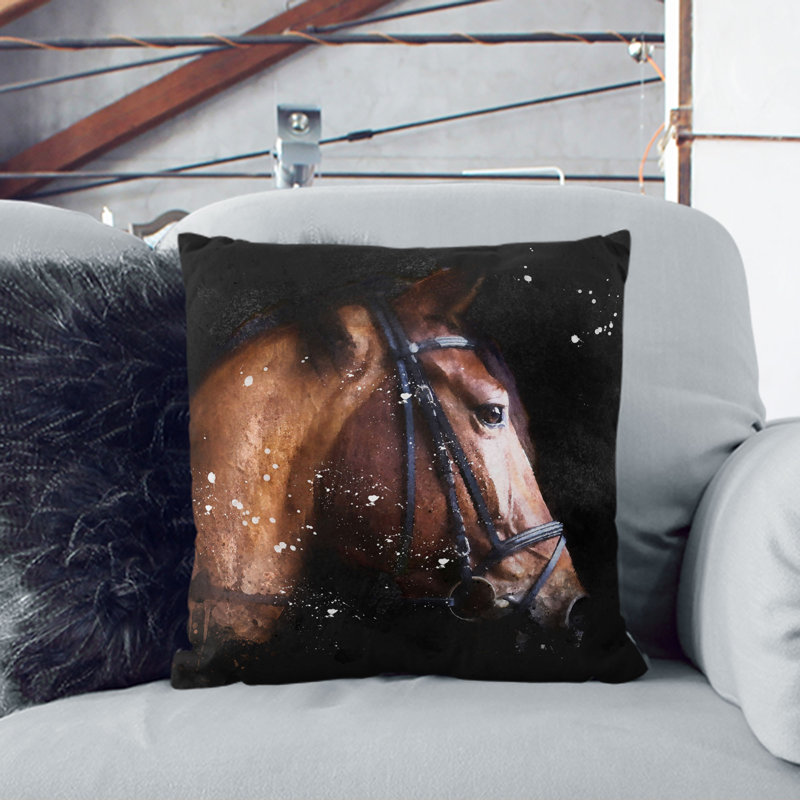 Horse Portrait Paint Splash Cushion with Filling, 40cm H x 40cm W x 15cm D, White