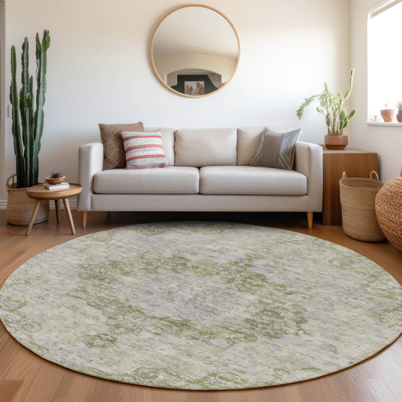 Tapis olive intérieur / extérieur lavable à la machine Claudian ACN1238, Rond 8 pi