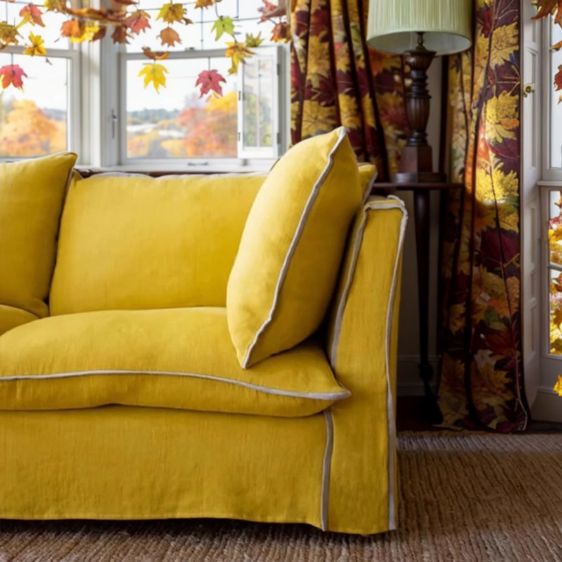 American Simple Solid Wood Sofa, Yellow