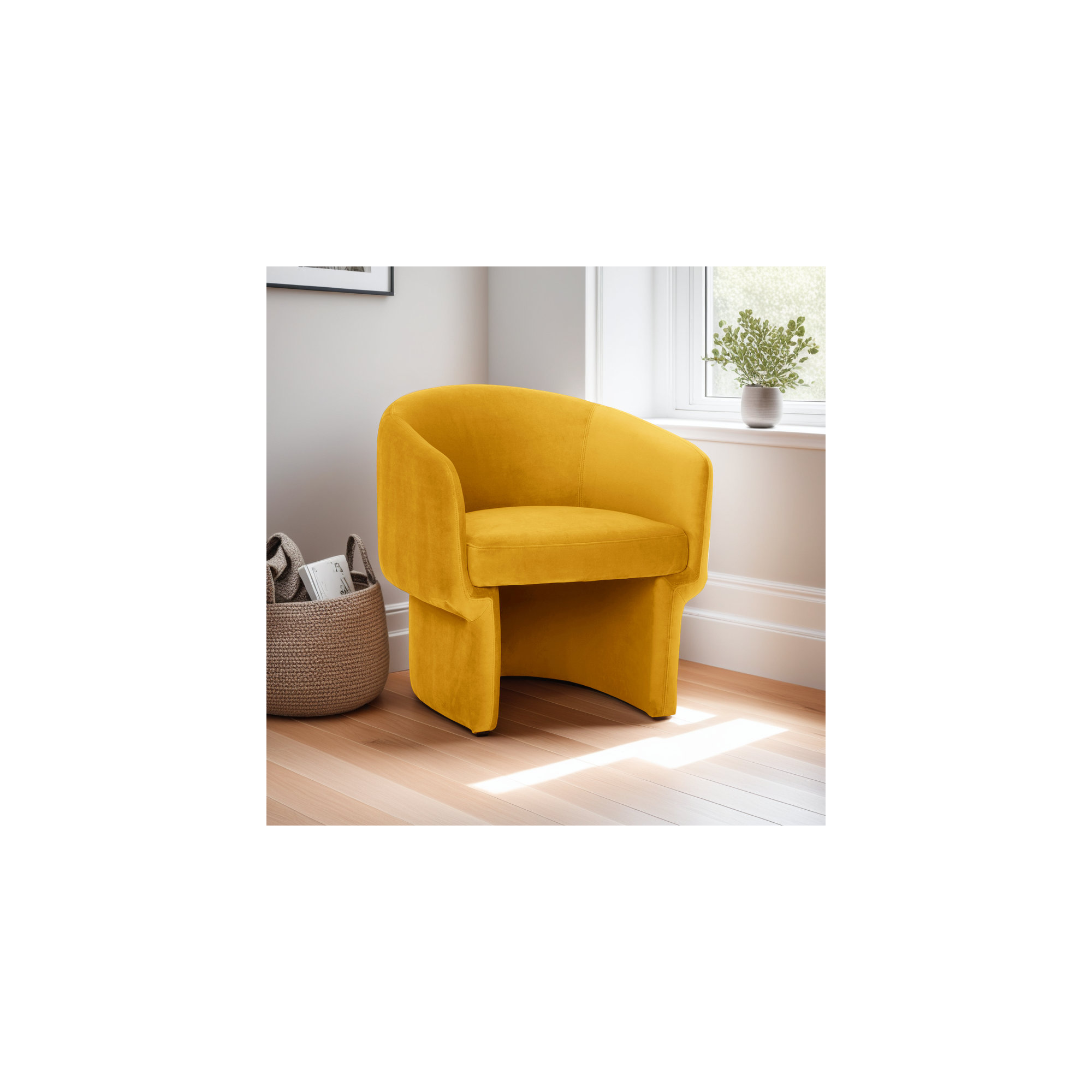 27.5" W Velvet Barrel Chair, Mustard  Velvet