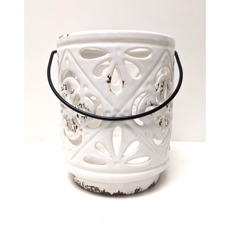 7'' H Ceramic Tabletop Lantern, White