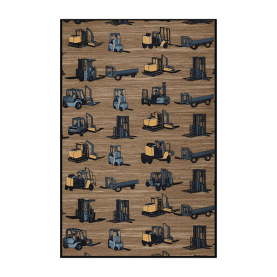 Machine Washable Transportation Brown Area Rug