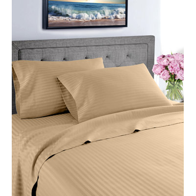  Ensemble de draps à rayures profondes en coton de qualité égyptienne à densité de tissage 1000 fils Fresh Home