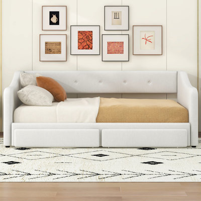 Twin Xl To King Size Upholstered Daybed With Two Drawers