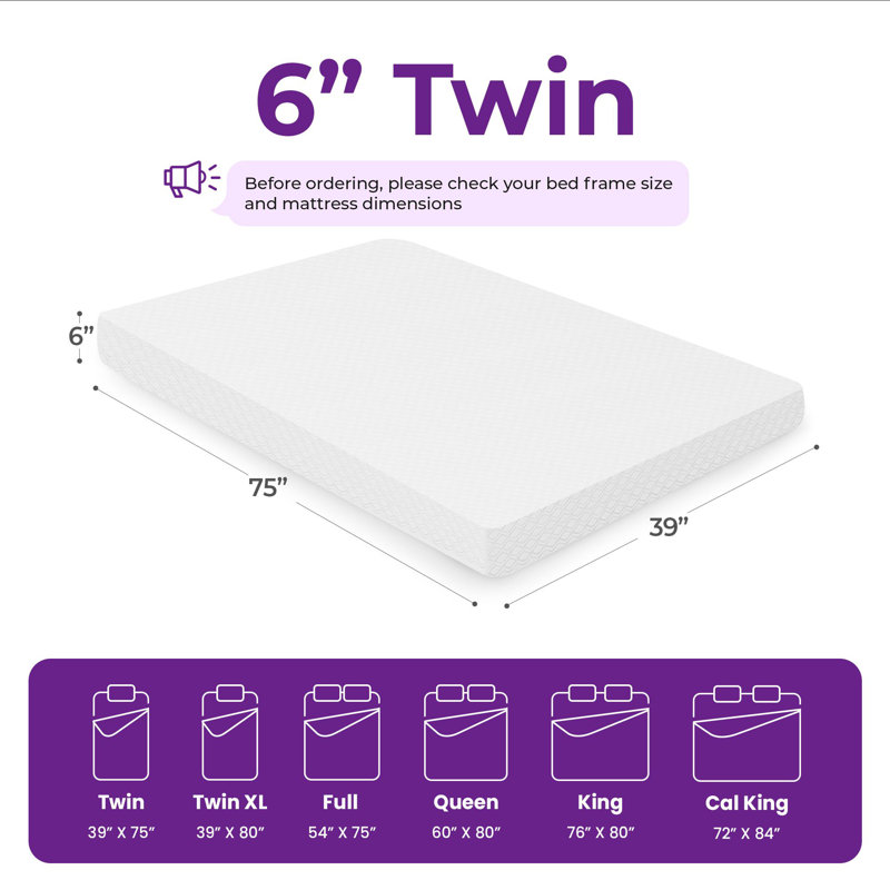 6" Medium Memory Foam Mattress, Twin