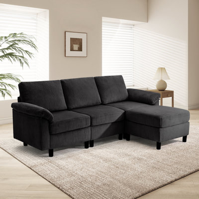 Sectional Sofa, L-Shape 3-seat Couch with Movable Ottoman, Modern Storage Modular Sofa for Living Room,Black