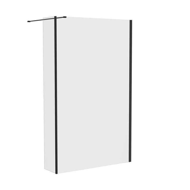 Marla 1950mm H Semi-Frameless Walk In Shower Screens with 215mm Return Panel, 100cm, Black
