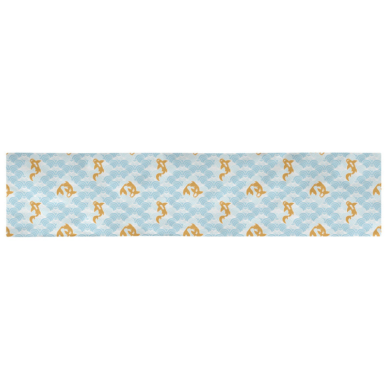 Chemin de table géométrique avicia, 73,5 po x 17,5 po, Polyester, Bleu sarcelle