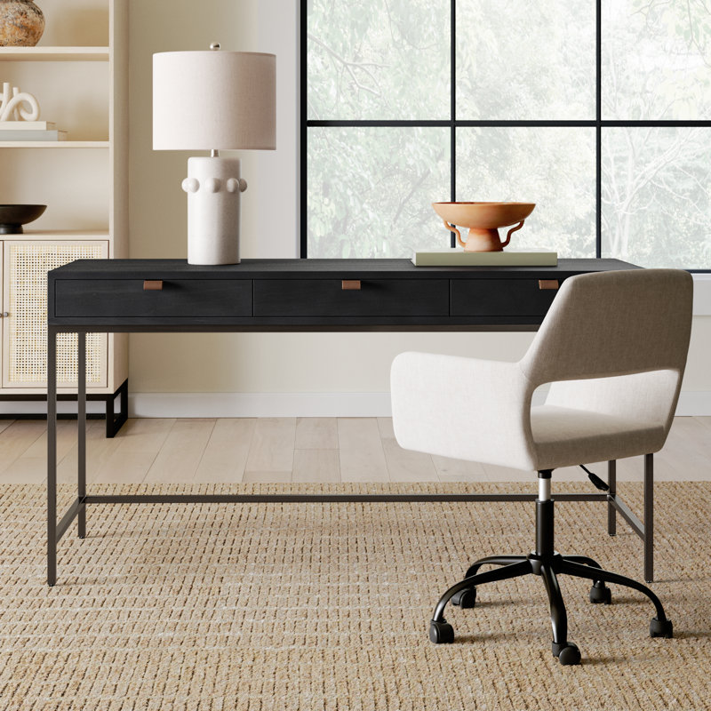 Loki Solid Wood Top Writing Desk, Black Wash Poplar
