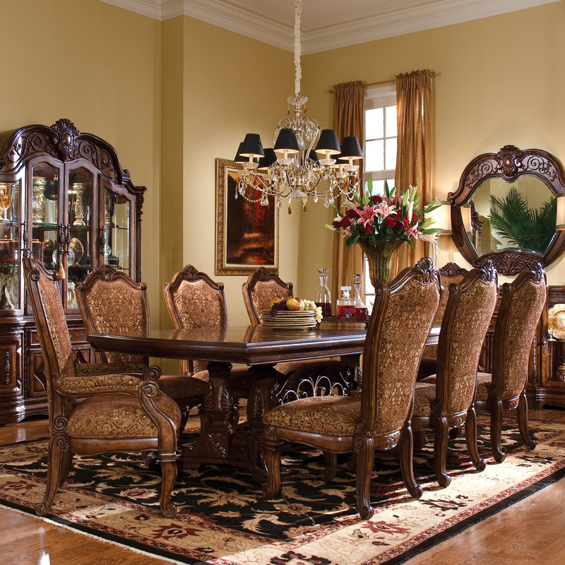 Vintage Fruitwood Rectangular Extendable Dining Table with Urn Trestle Legs