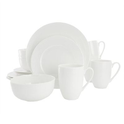 Ensemble 16 pièces de vaisselle en porcelaine blanche avec motif en relief