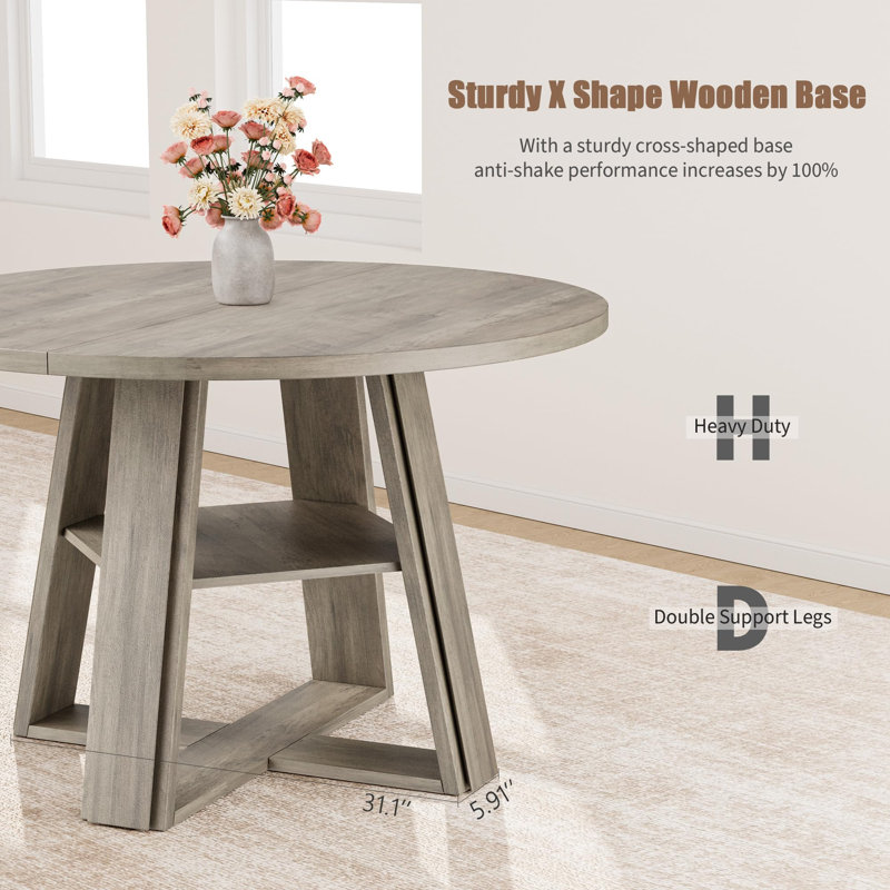 Table de salle à manger extensible 43,3 "à 59" pour 4 à 8 personnes, table de cuisine ovale extensible avec tablette de rangement, base piédestal épaisse, peu encombrante pour appartement, gris