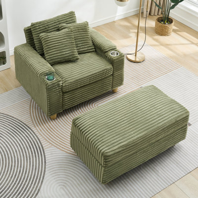 57" Corduroy Single Seater Sofa With Ottoman Storage