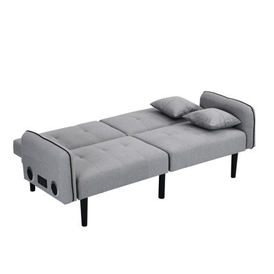 Folding Bed With Stereo In Gray Hue. Multifunctional For All Environments. Linen Lounger Leisure. Wireless Music Streaming. User- And Space Design. Ergonomic & Dependable. Material Selection. 300Lbs