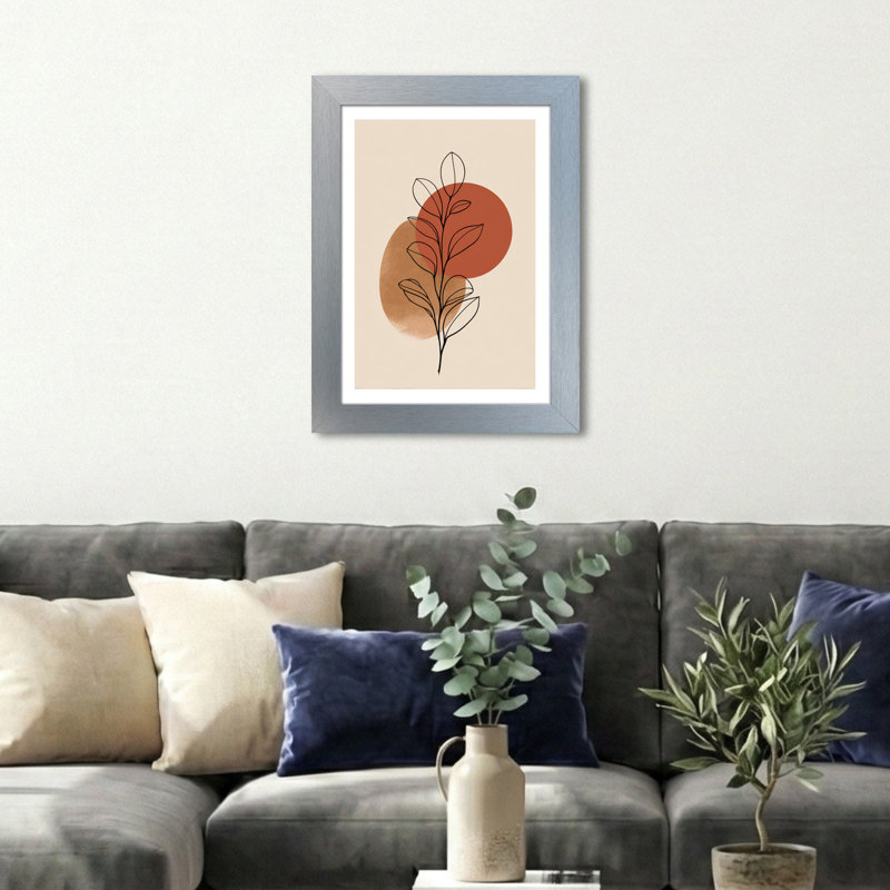 Scandinavian Botanical Wall Art Home Decor Giclee Art Print, minimal leaf stem in terracotta and beige with refined scandi line drawing 1 Piece Wall Art