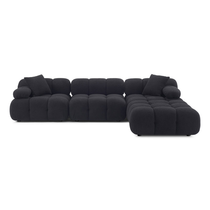 Chesnie Black Vegan Shearling 4-Piece Modular Sectional