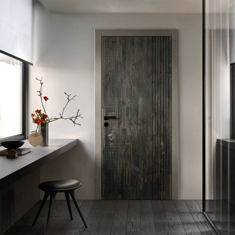 Porte standard à panneaux de bois de pin, H 84 po x l 30 po, Noir anthracite