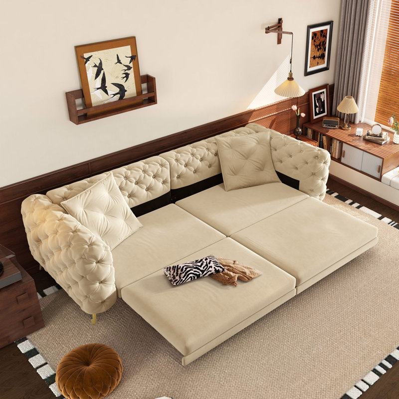 Yates 97.7" 3-In-1 Convertible Sleeper Sofa, Apricot