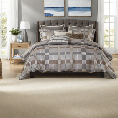 Ensembles de literie pour grand lit de luxe 8 pièces, édredon surdimensionné en jacquard taupe, élégance moderne pour la maison