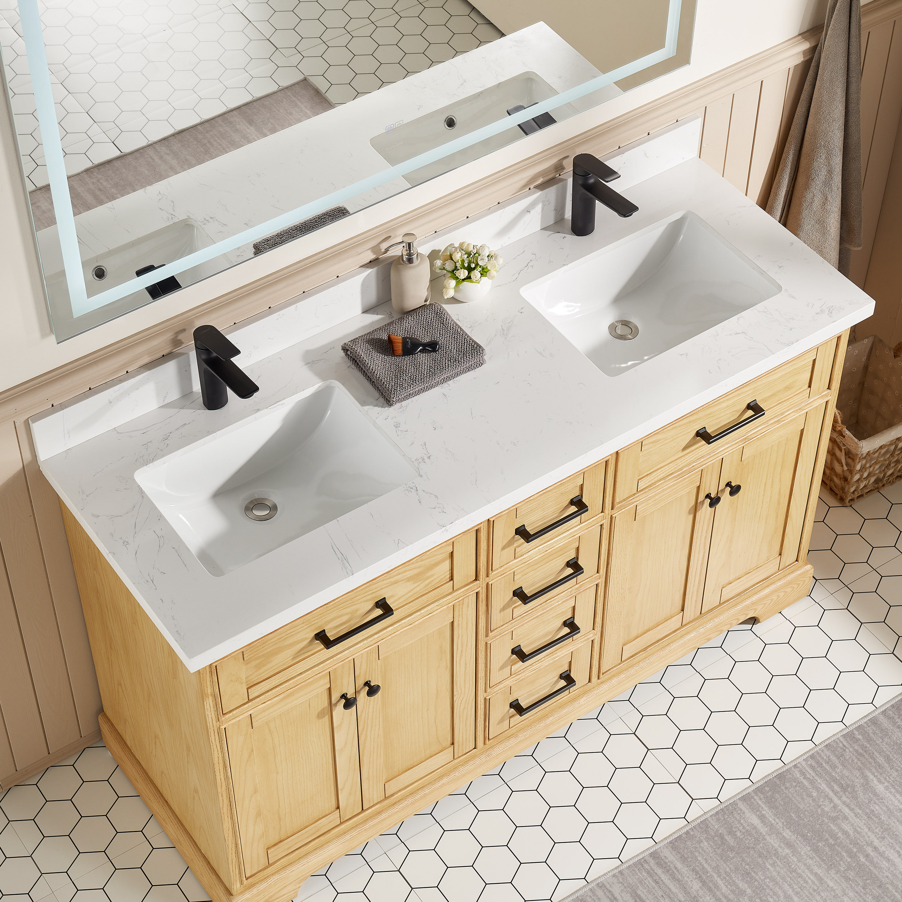 Millwood Pines Basnti Free Standing Double Bathroom Vanity with White ...