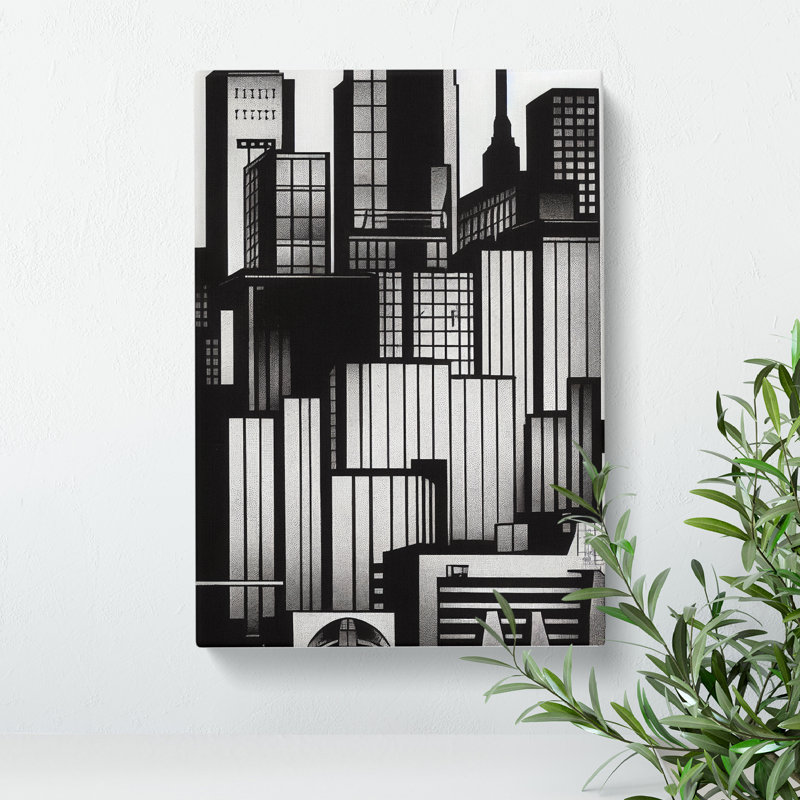 Monochrome City Skyline - Wall Art, Black Framed, 46cm H x 34cm W x 2cm D