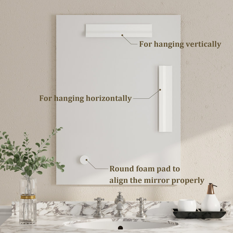 Miroir mural de salle de bain sans cadre à  bords biseautés en verre trempé, à  fixation par rainure française, 24 po x 16 po