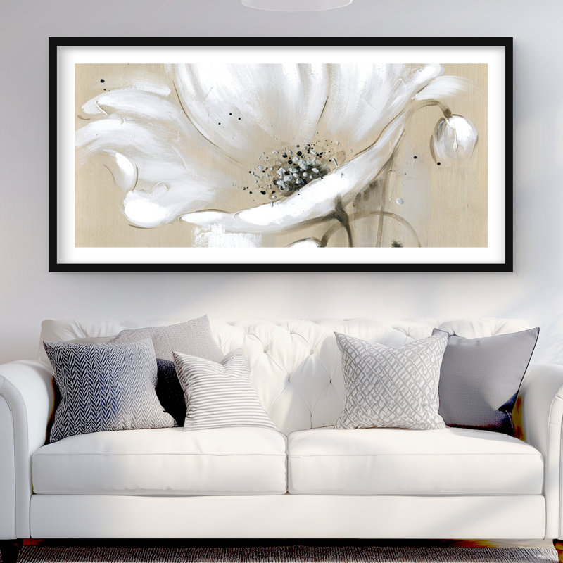 Fleur sauvage blanche abstraite - impression encadrée, Noir, H 24 po x l 48 po