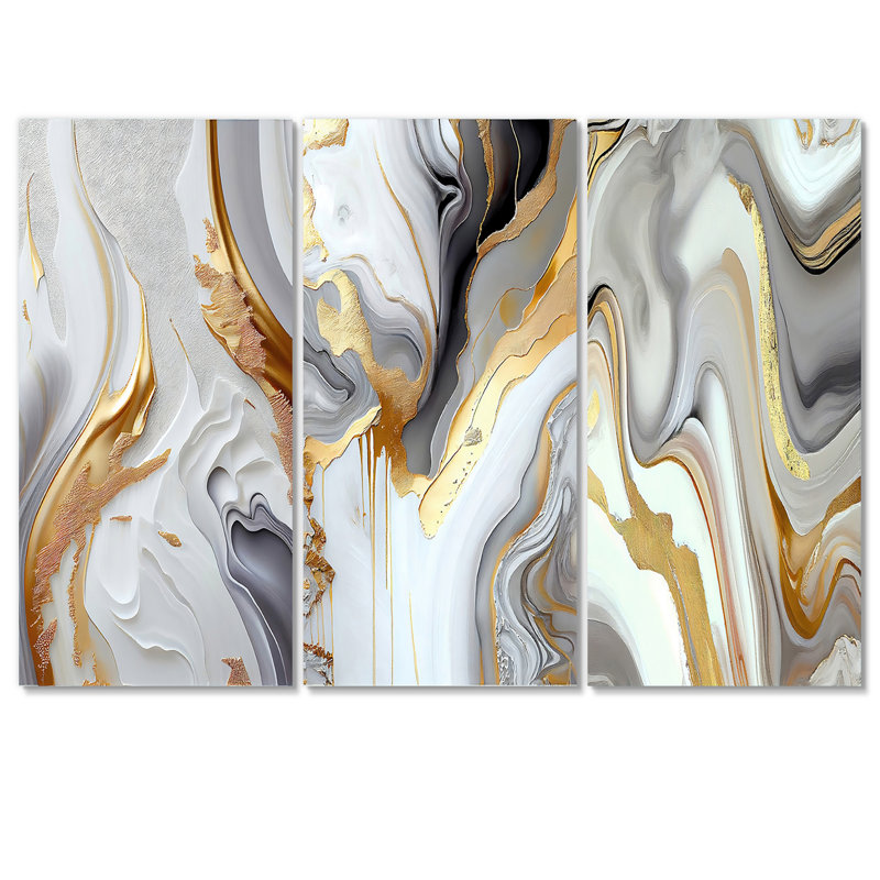 «White and Gold Marble Abstract I», reproduction sur toile 3 pièces, H 40 po x l 60 po x P 1 po