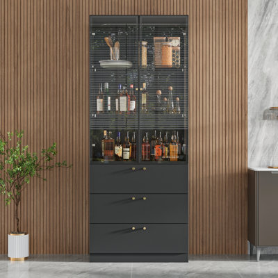 78.7"H China Cabinet With Glass Door Drawer And Light by Ebern Designs