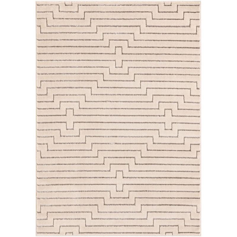 Tapis contemporain blanc et argent Etowah, Rectangle 5 pi 1 po x 7 pi 1 po