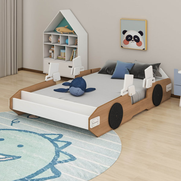 Zoomie Kids Aimal Wood Twin Size Racing Car Bed with Door Design and ...