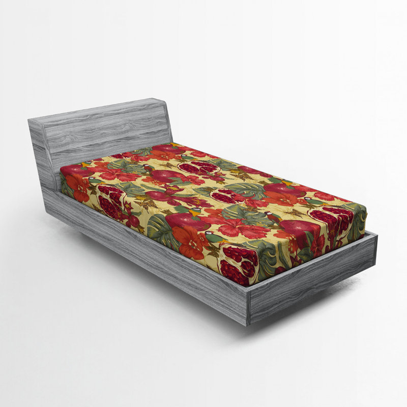 Microfiber Floral Fitted Sheet, Twin XL Fitted Sheet, Red/Gray Floral 1