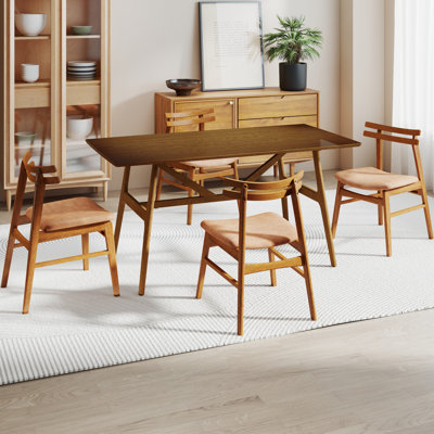 Ensemble de table de salle à manger rectangulaire moderne avec chaises d'appoint rembourrées avec dossier incurvé et pieds en bois massif pour la salle à manger / salon