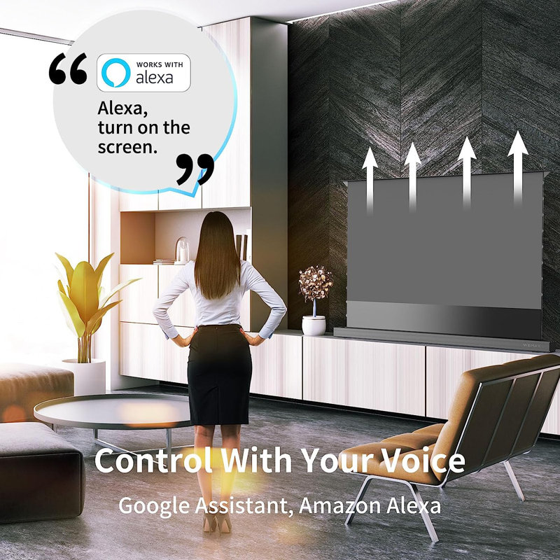 120“ Electric Floor Rising Projector Screen, ALR Ultra Short Throw Screen w/ Smart Voice Control