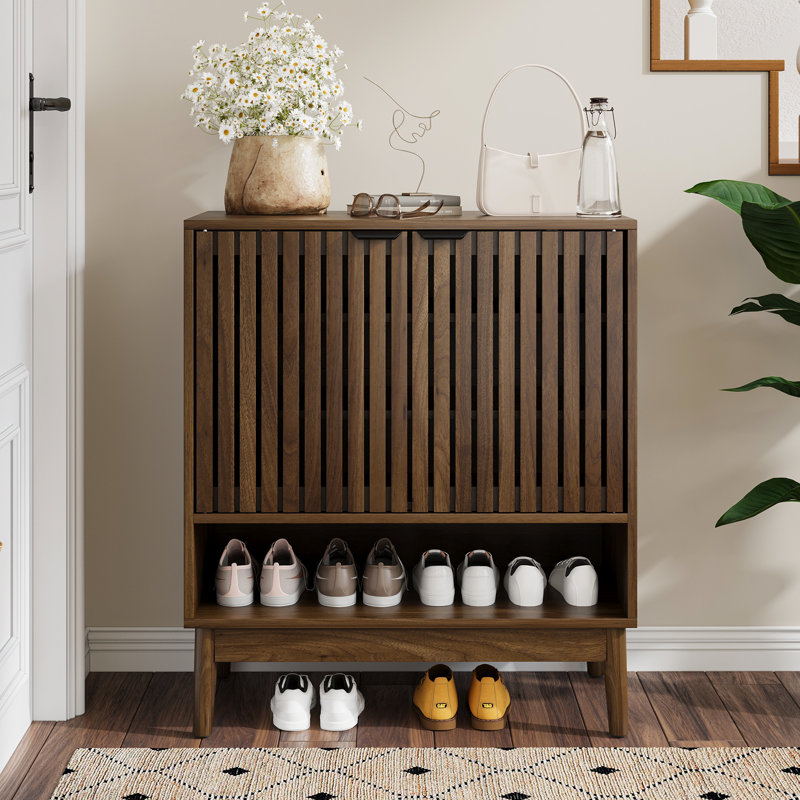 20 Pair Shoe Storage Cabinet, Walnut 70cm W