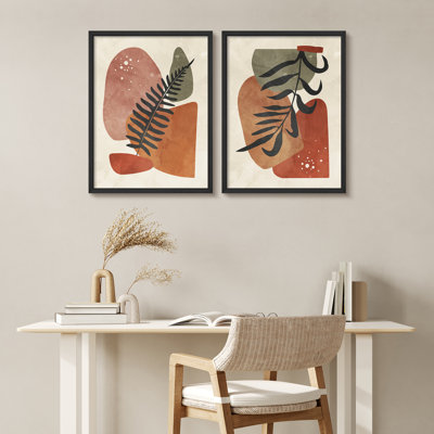 «Brown Mid Century Modern Plants», reproduction d'art encadrée, affiche, salle de bain, petit art mural