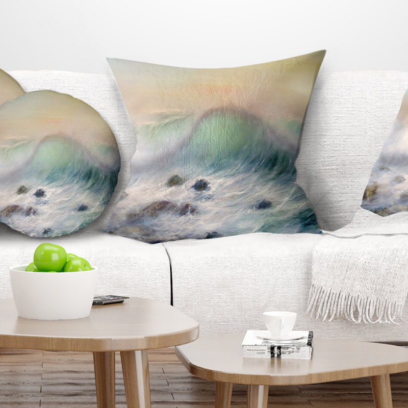 Coussin imprimé montagnes et vagues - Montagnes des vagues, 18 po x 18 po, Coussin décoratif
