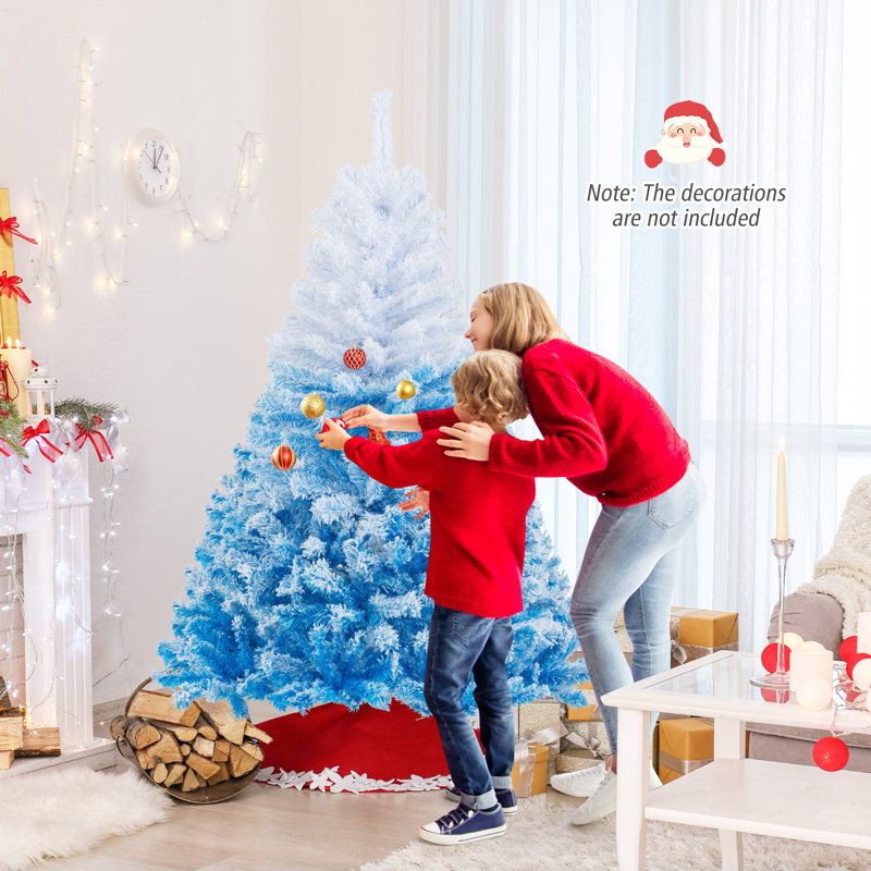 Arbre de Noël artificiel 6 pi avec embouts de branches et support en métal pliable, H 6 pi, Bleu