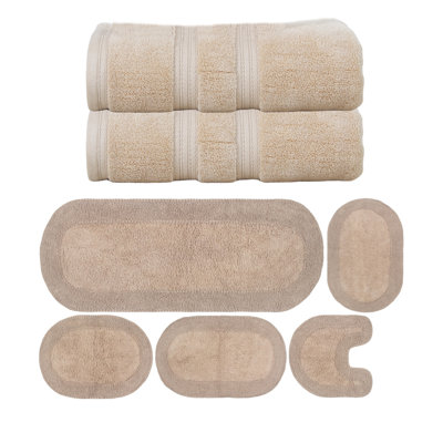 Brunk Collection 100% Soft Cotton 2 Pc Bath Towel & 4 Pc Bath Rug Set, (Set of 6)